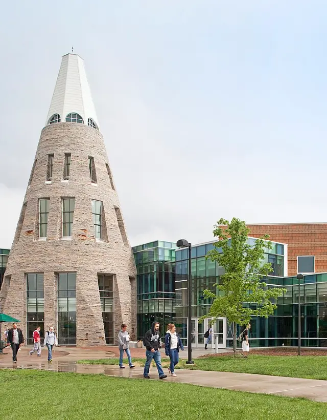 The cone-shaped University Center at the University of Southern Indiana