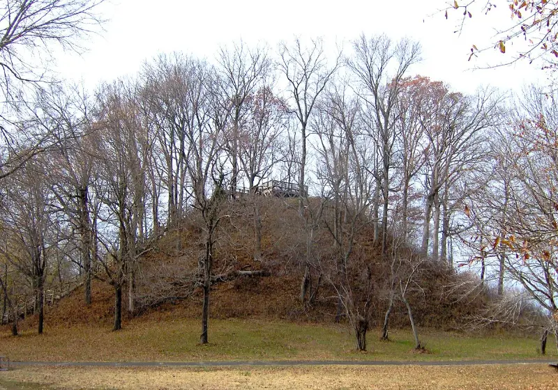 Sauls’ Mound, a tall grass-covered mound